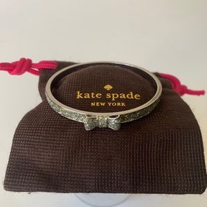 Kate Spade New York Take a Bow Silver Glitter + Silver Bracelet Bangle Dust Bag